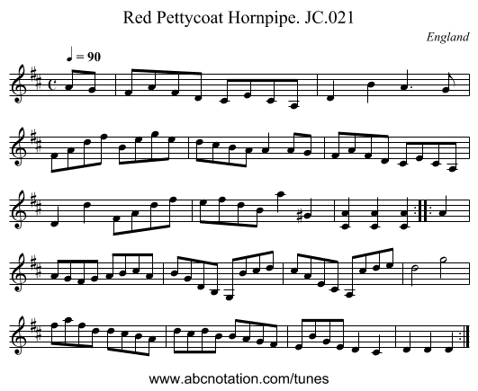 Red Pettycoat Hornpipe. JC.021 - staff notation