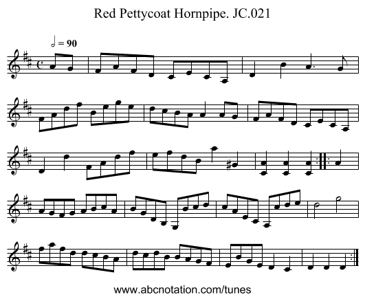 Red Pettycoat Hornpipe. JC.021 - staff notation