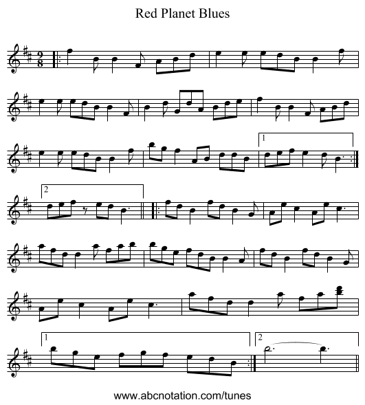 Red Planet Blues - staff notation
