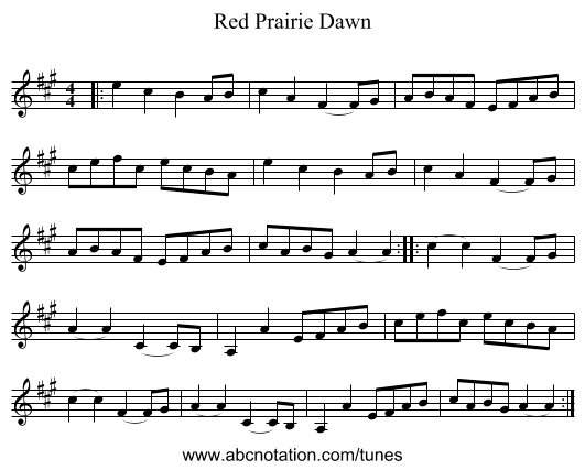 Red Prairie Dawn - staff notation