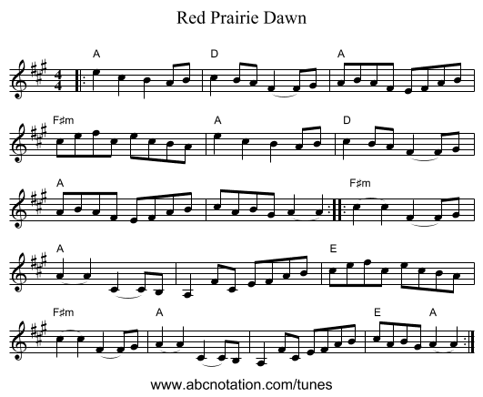 Red Prairie Dawn - staff notation