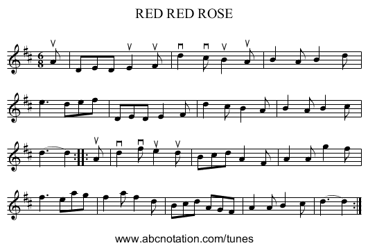 RED RED ROSE - staff notation