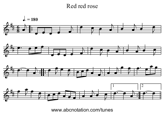 Red red rose - staff notation