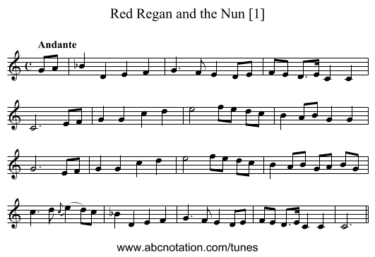 Red Regan and the Nun [1] - staff notation
