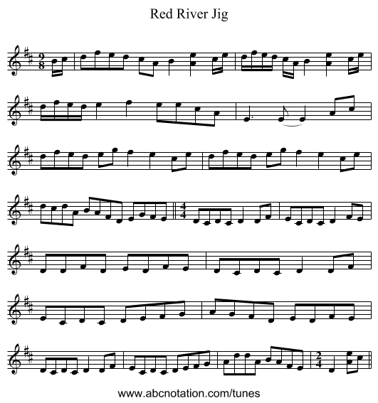 Red River Jig - staff notation