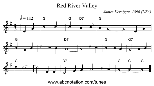 Red River Valley - staff notation