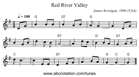 Red River Valley - staff notation