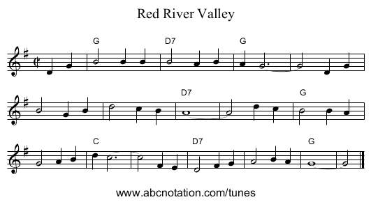 Red River Valley - staff notation