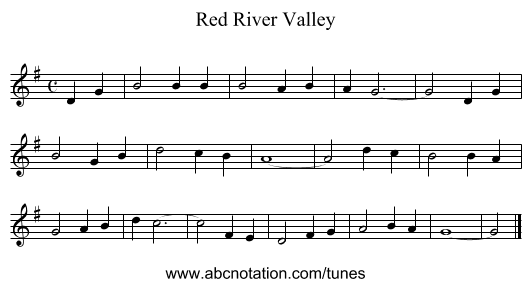 Red River Valley - staff notation
