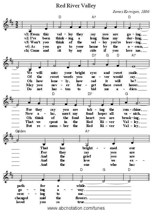 Red River Valley - staff notation