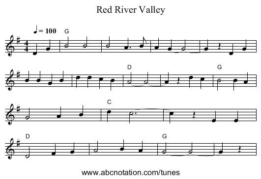 Red River Valley - staff notation
