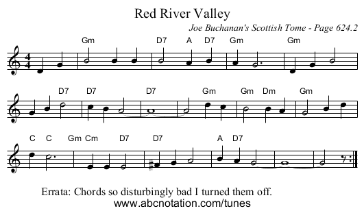 Red River Valley - staff notation