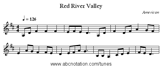 Red River Valley - staff notation