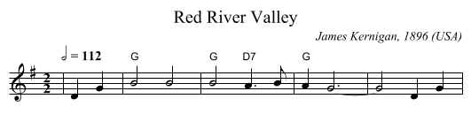Red River Valley - staff notation