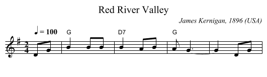 Red River Valley - staff notation