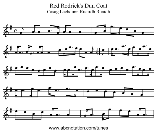 Red Rodrick's Dun Coat - staff notation