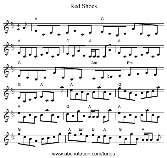 Red Shoes - staff notation
