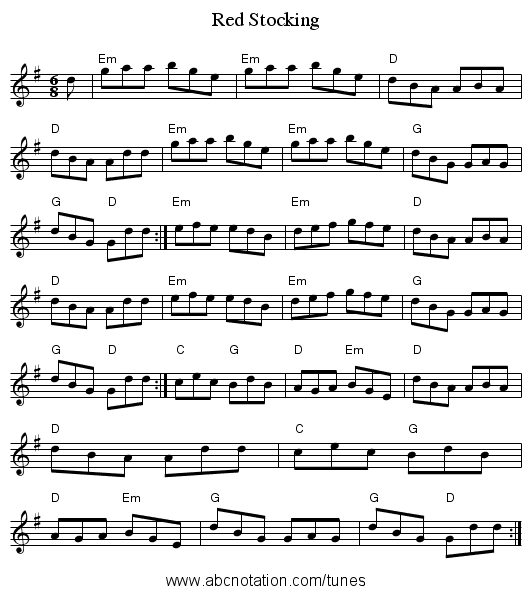 Red Stocking - staff notation