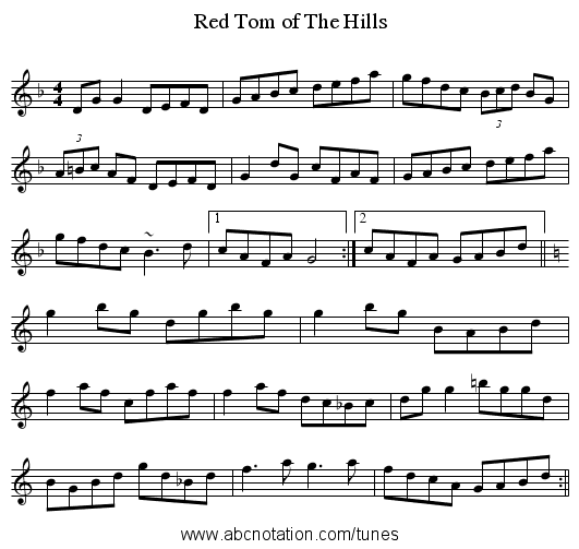 Red Tom of The Hills - staff notation
