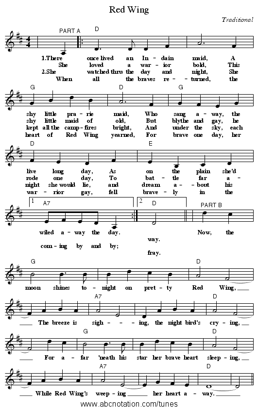 Red Wing - staff notation