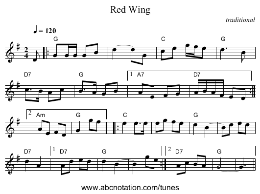 Red Wing - staff notation