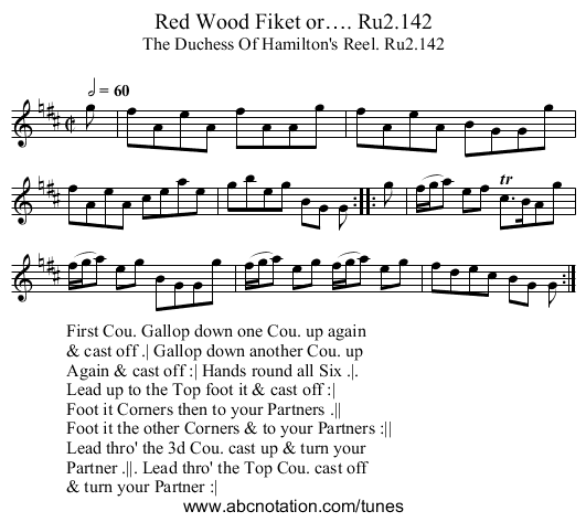 Red Wood Fiket or…. Ru2.142 - staff notation