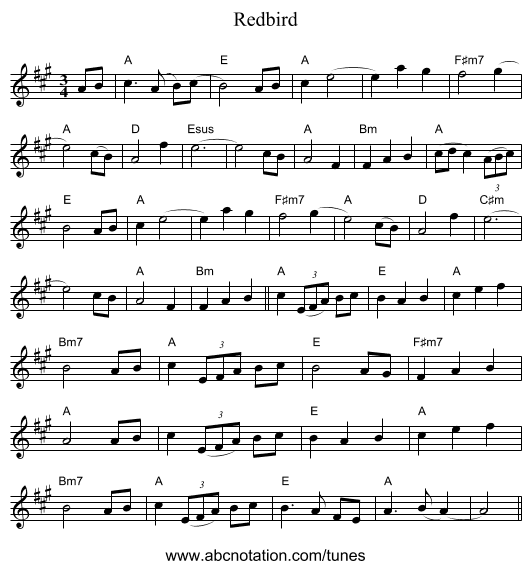 Redbird - staff notation