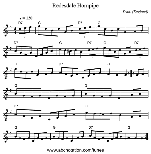 Redesdale Hornpipe - staff notation