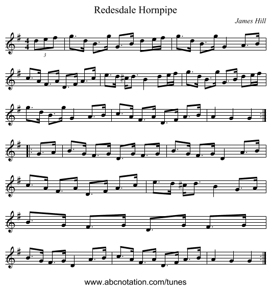 Redesdale Hornpipe - staff notation
