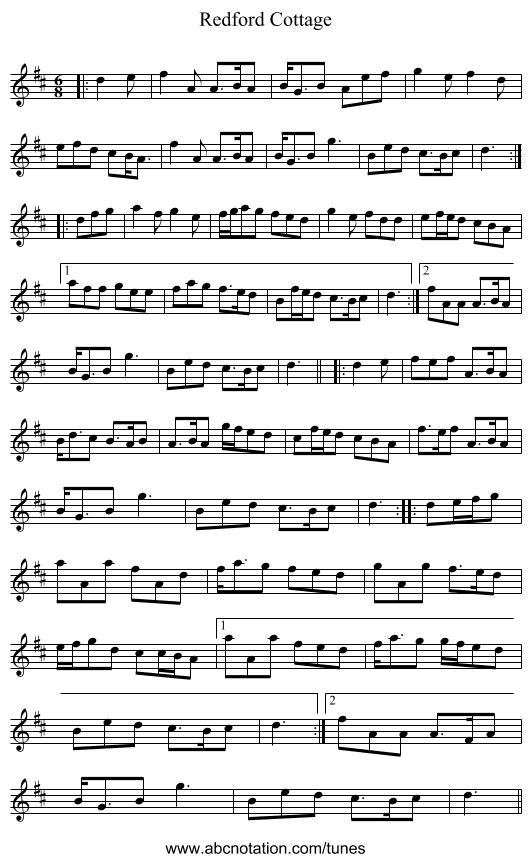 Redford Cottage - staff notation