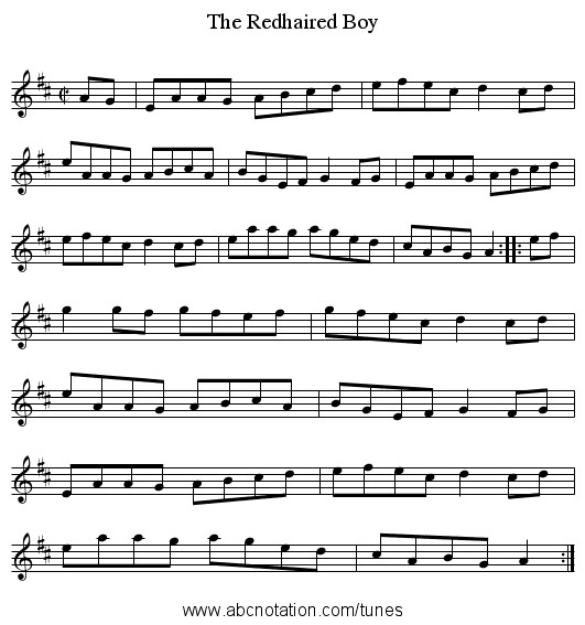 Redhaired Boy, The - staff notation