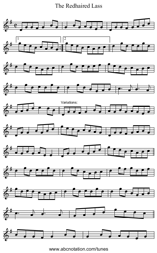 Redhaired Lass, The - staff notation