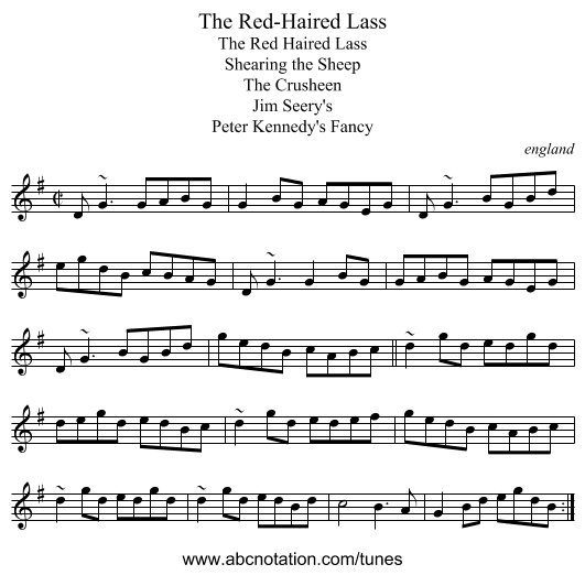 Red-Haired Lass, The - staff notation