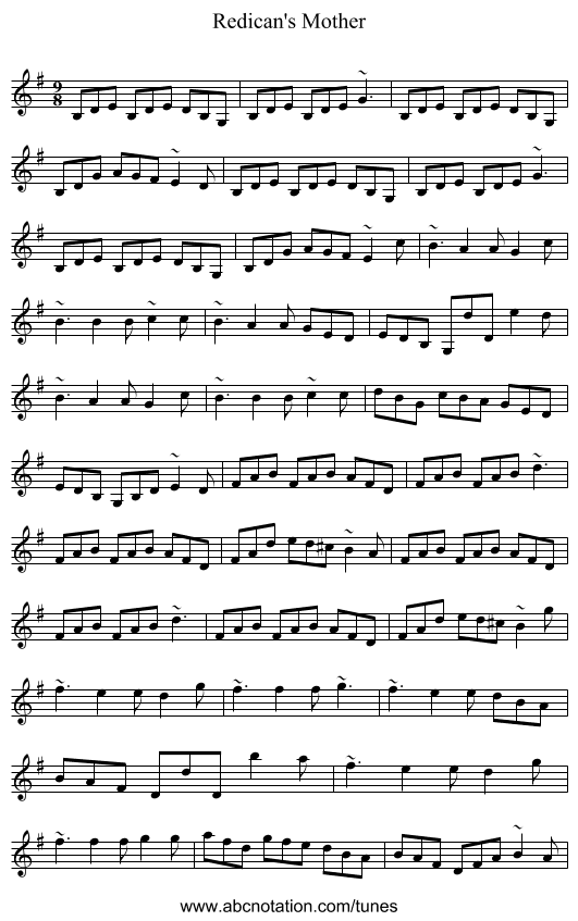 Redican's Mother - staff notation