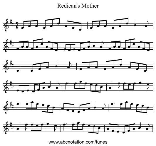 Redican's Mother - staff notation
