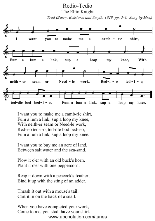 Redio-Tedio - staff notation