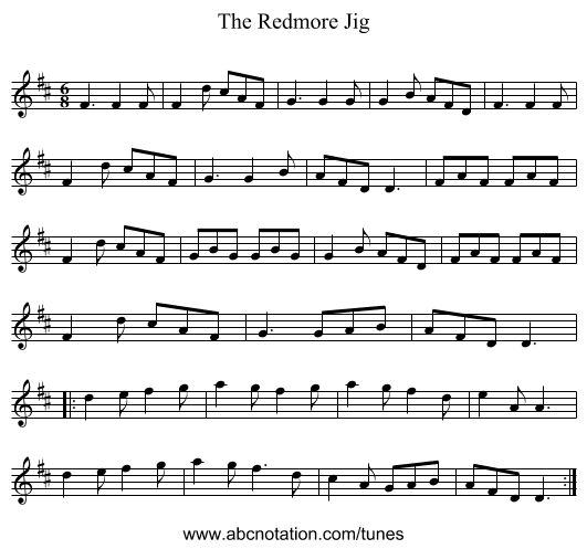Redmore Jig, The - staff notation