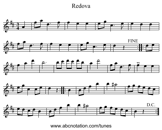 Redova - staff notation