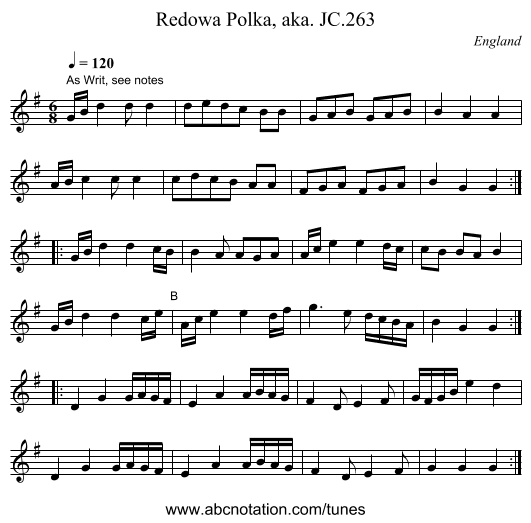 Redowa Polka, aka. JC.263 - staff notation