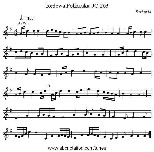 Redowa Polka,aka. JC.263 - staff notation