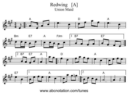Redwing   [A] - staff notation