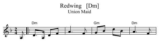 Redwing   [Dm] - staff notation