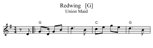 Redwing   [G] - staff notation