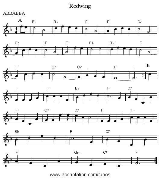 Redwing - staff notation