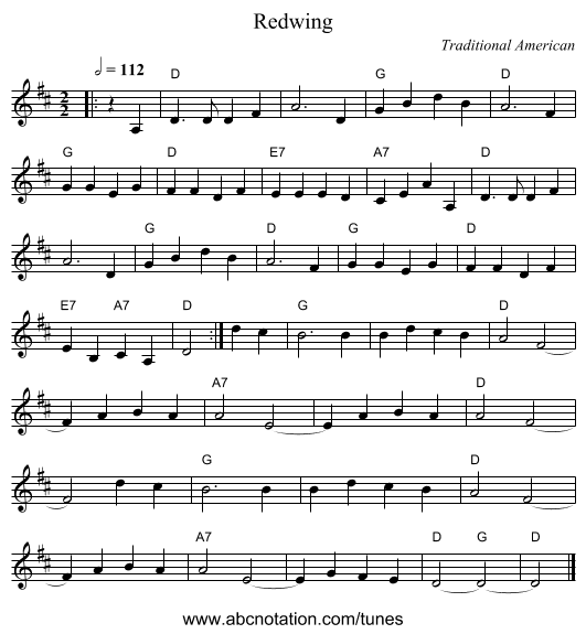 Redwing - staff notation