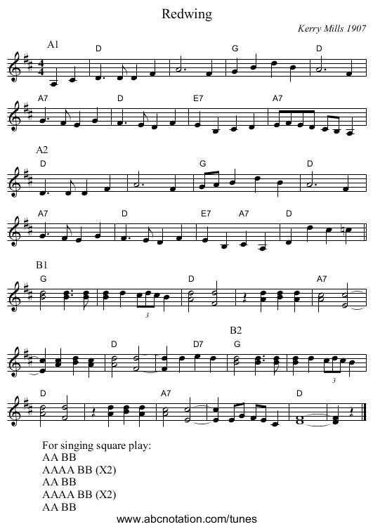 Redwing - staff notation