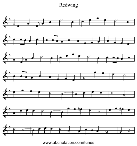 Redwing - staff notation