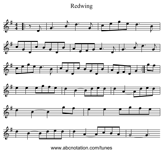 Redwing - staff notation
