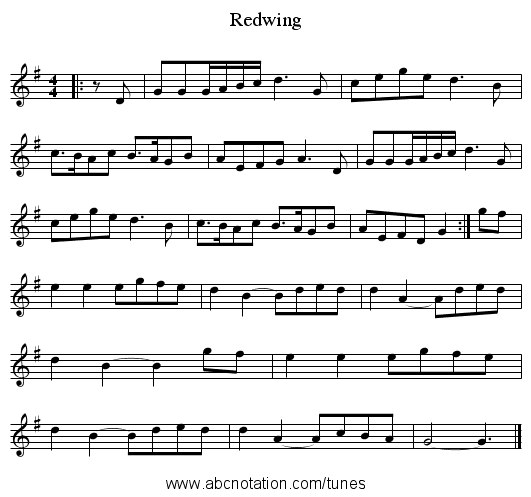 Redwing - staff notation