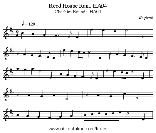 Reed House Rant. HA04 - staff notation